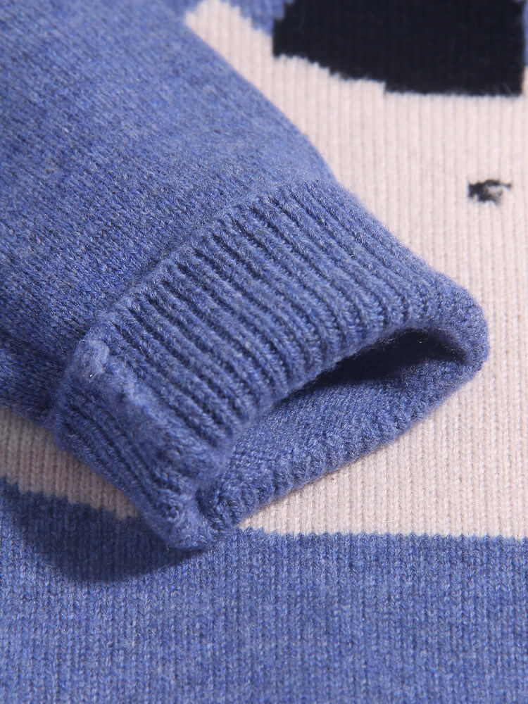 Kids Cute Bear Face Blue Cashmere Pullover Sweater